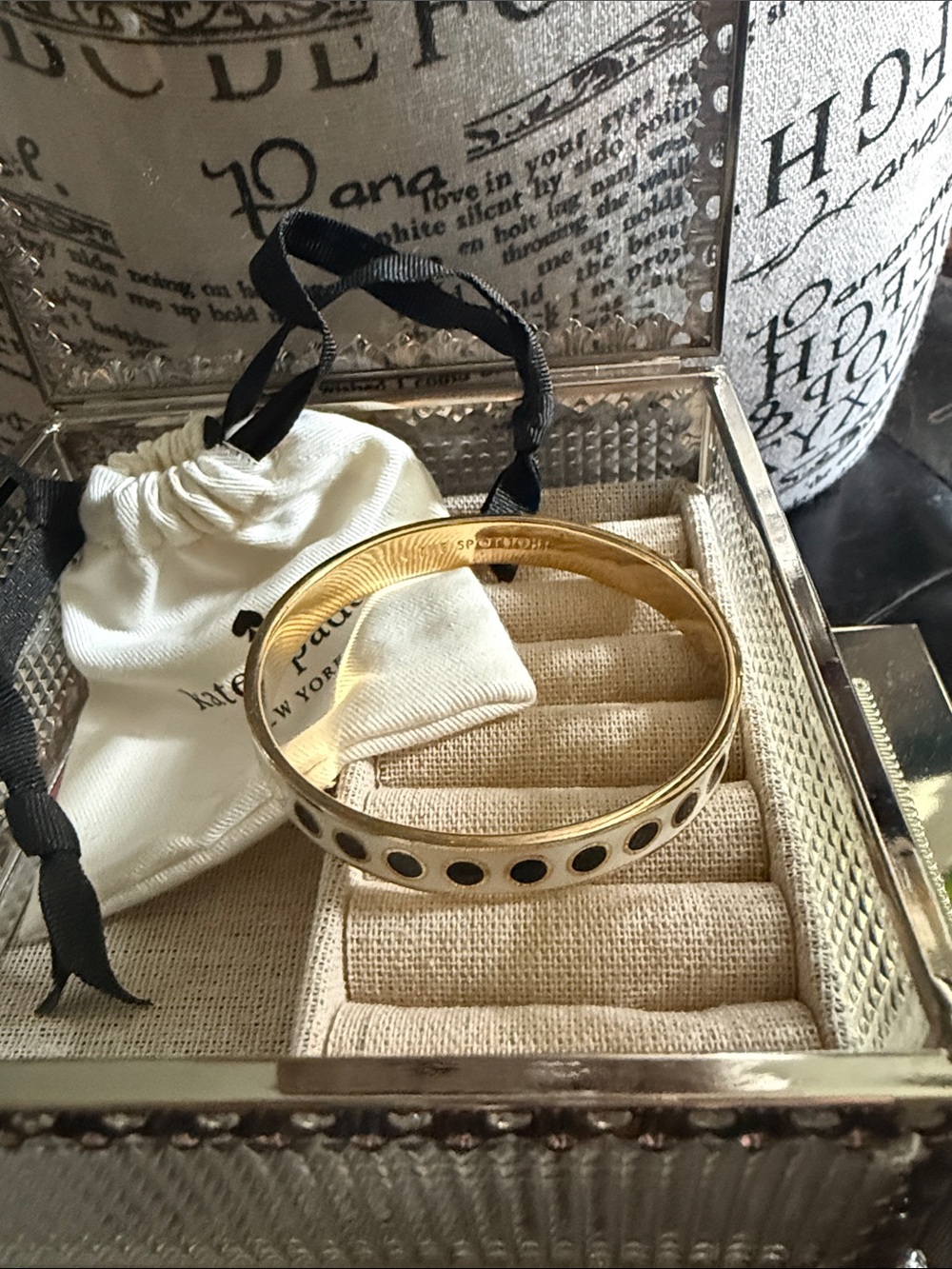 kate spade ♠️ “In the Spotlight” Gold Bangle with Black Dot Inlays - Picture 1 of 1